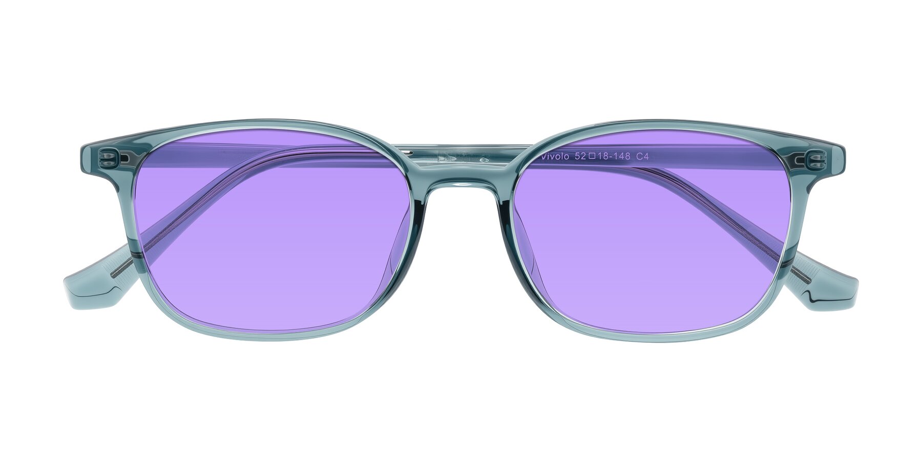 Folded Front of Vivolo in Water Blue with Medium Purple Tinted Lenses
