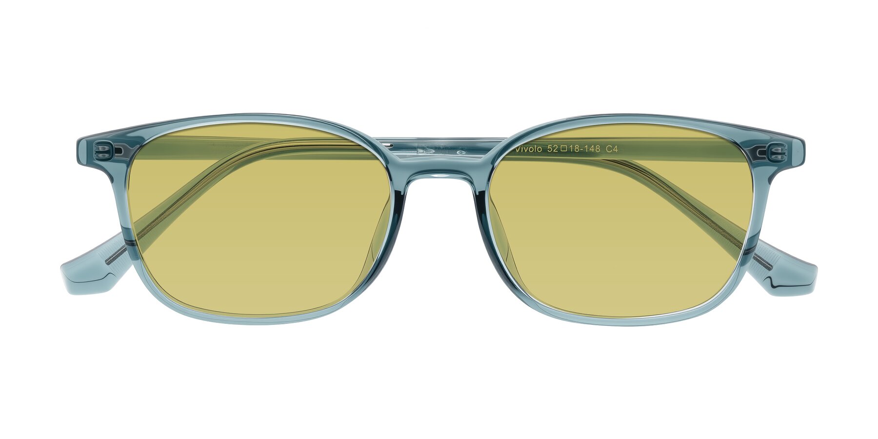 Folded Front of Vivolo in Water Blue with Medium Champagne Tinted Lenses