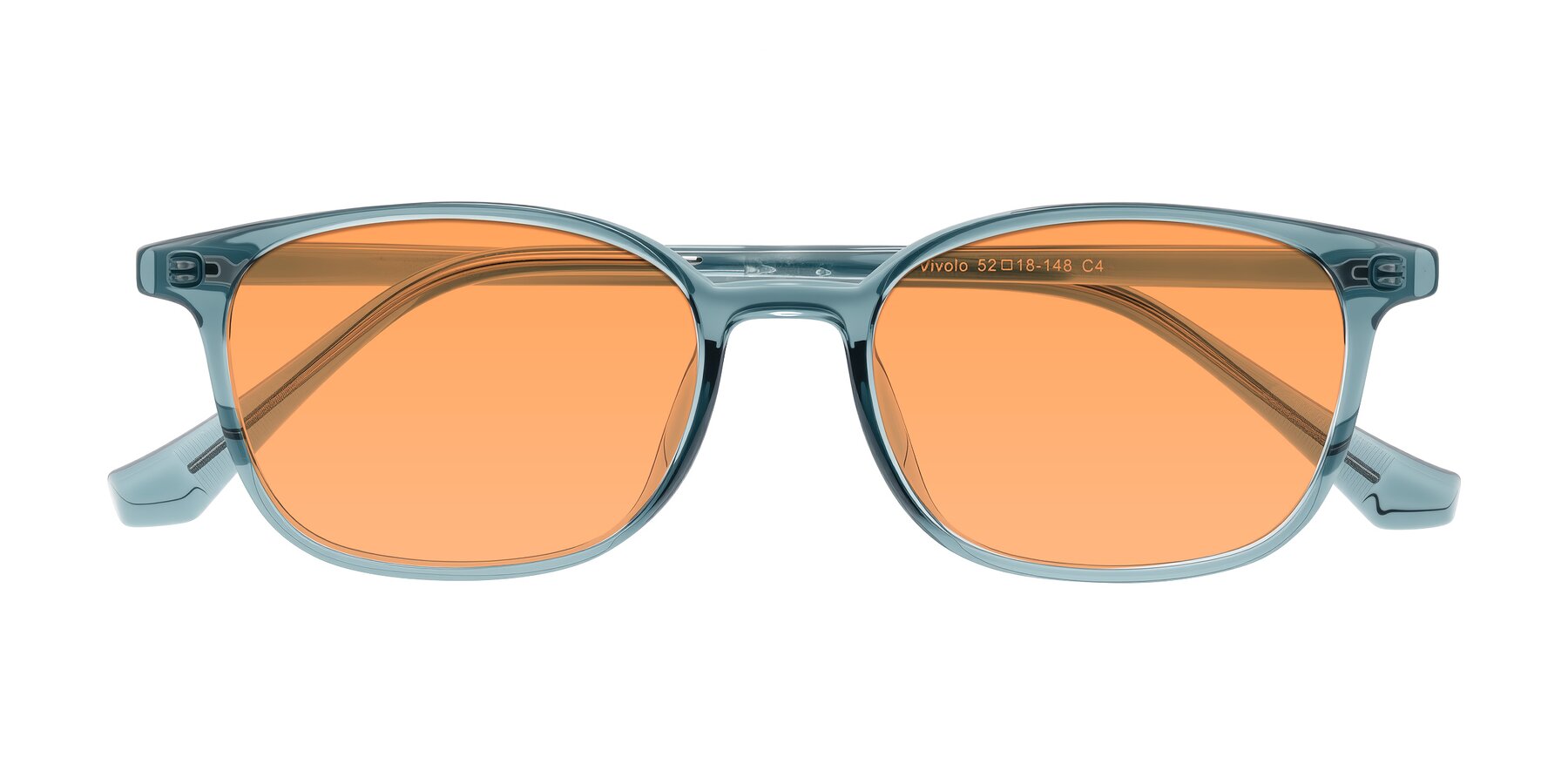 Folded Front of Vivolo in Water Blue with Medium Orange Tinted Lenses