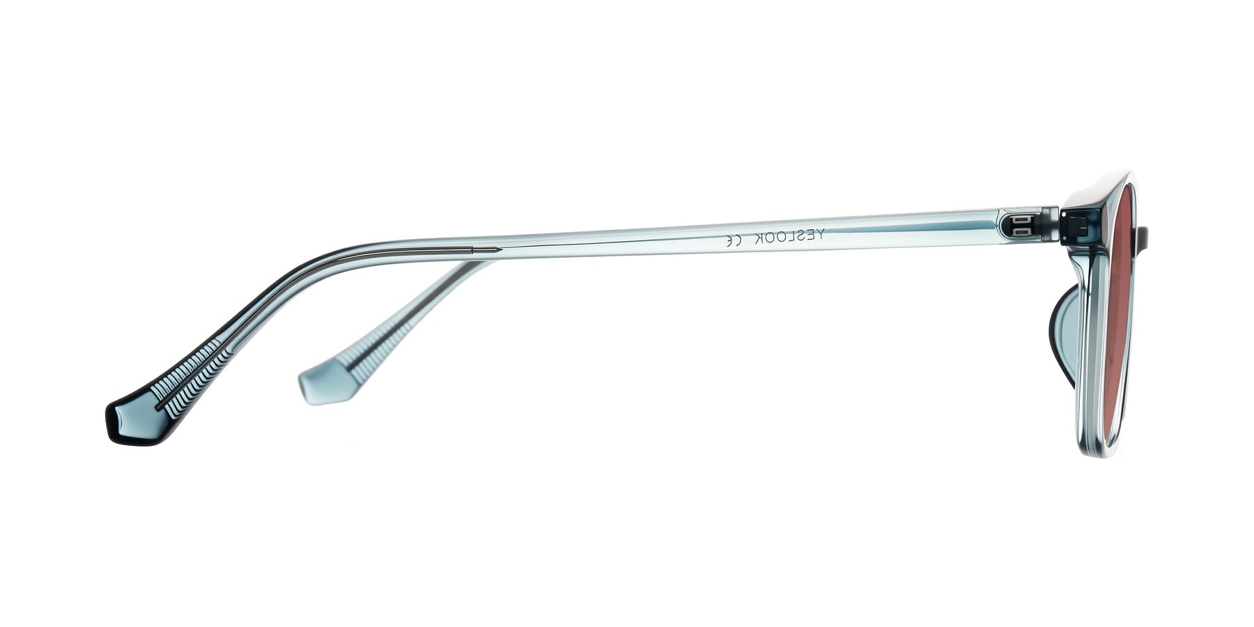 Side of Vivolo in Water Blue with Garnet Tinted Lenses