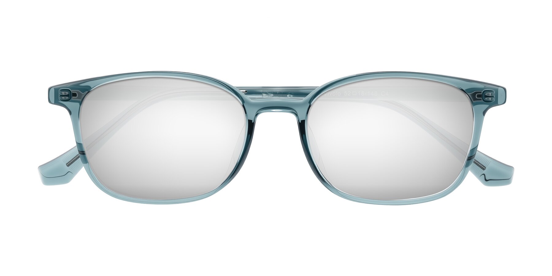 Folded Front of Vivolo in Water Blue with Silver Mirrored Lenses