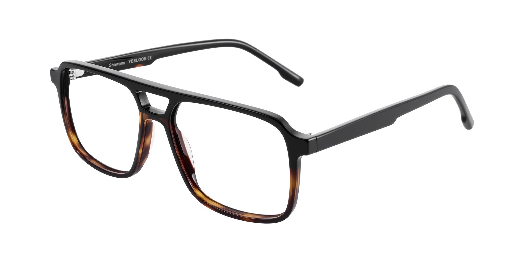 Angle of Shawano in Black/Tortoise with Clear Eyeglass Lenses