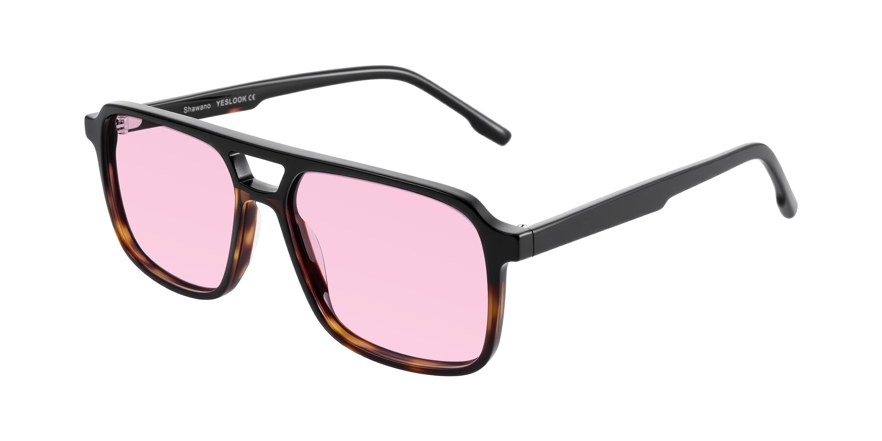 Angle of Shawano in Black/Tortoise with Light Pink Tinted Lenses