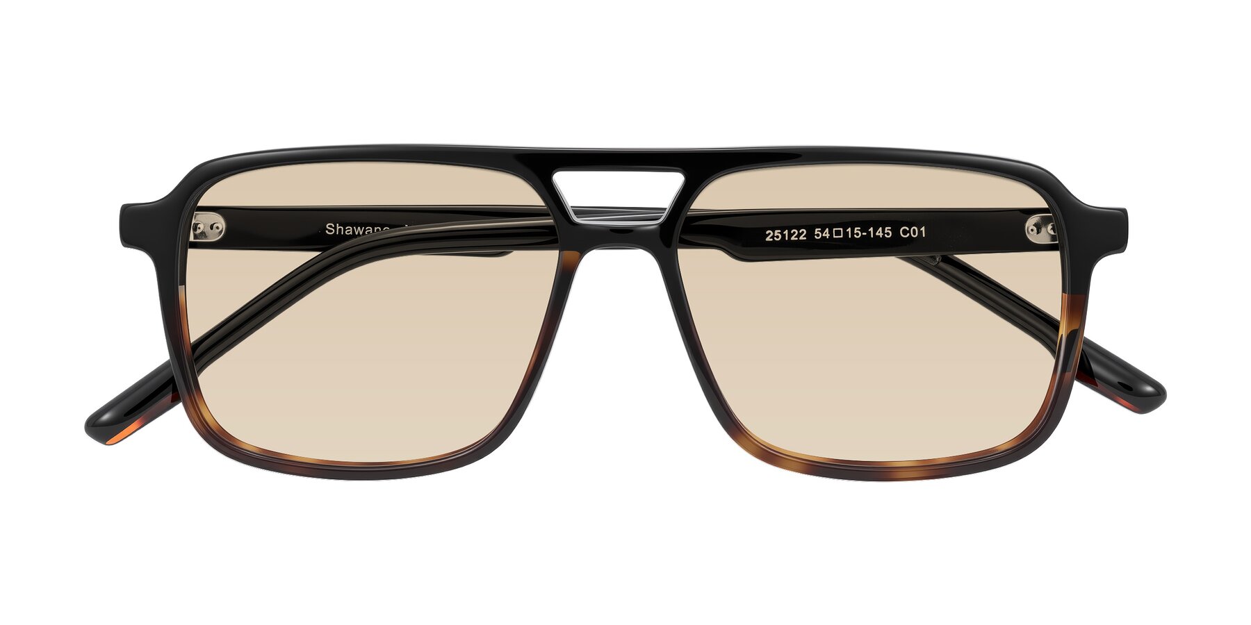 Folded Front of Shawano in Black/Tortoise with Light Brown Tinted Lenses