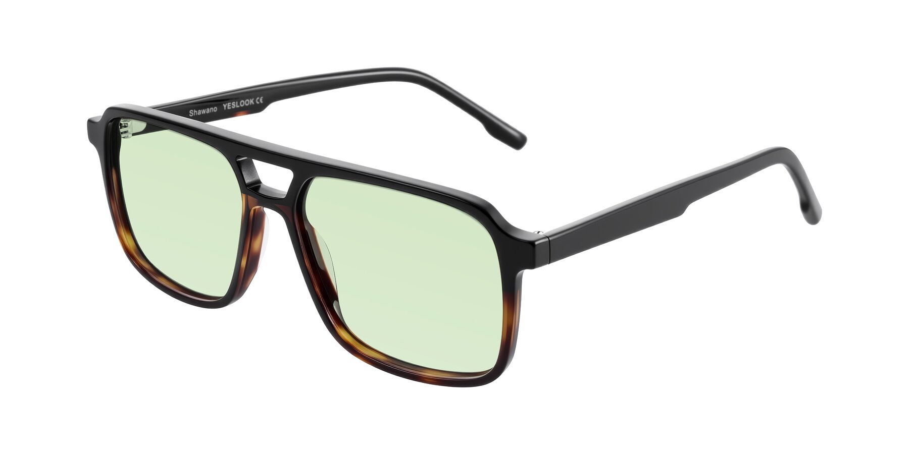 Angle of Shawano in Black/Tortoise with Light Green Tinted Lenses