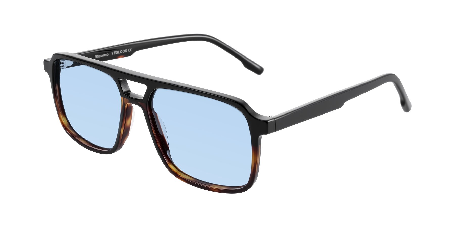 Angle of Shawano in Black/Tortoise with Light Blue Tinted Lenses