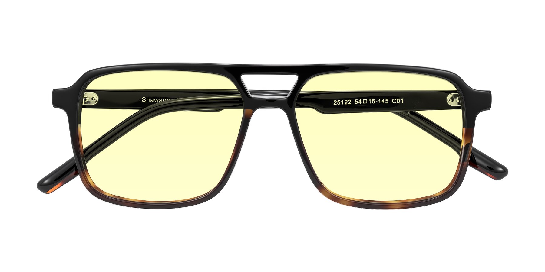 Folded Front of Shawano in Black/Tortoise with Light Yellow Tinted Lenses