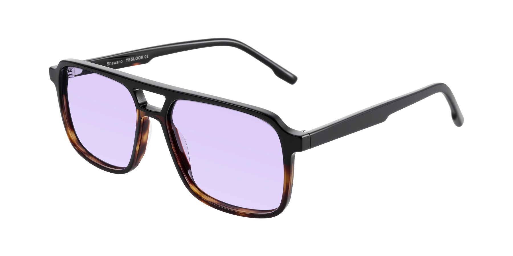 Angle of Shawano in Black/Tortoise with Light Purple Tinted Lenses