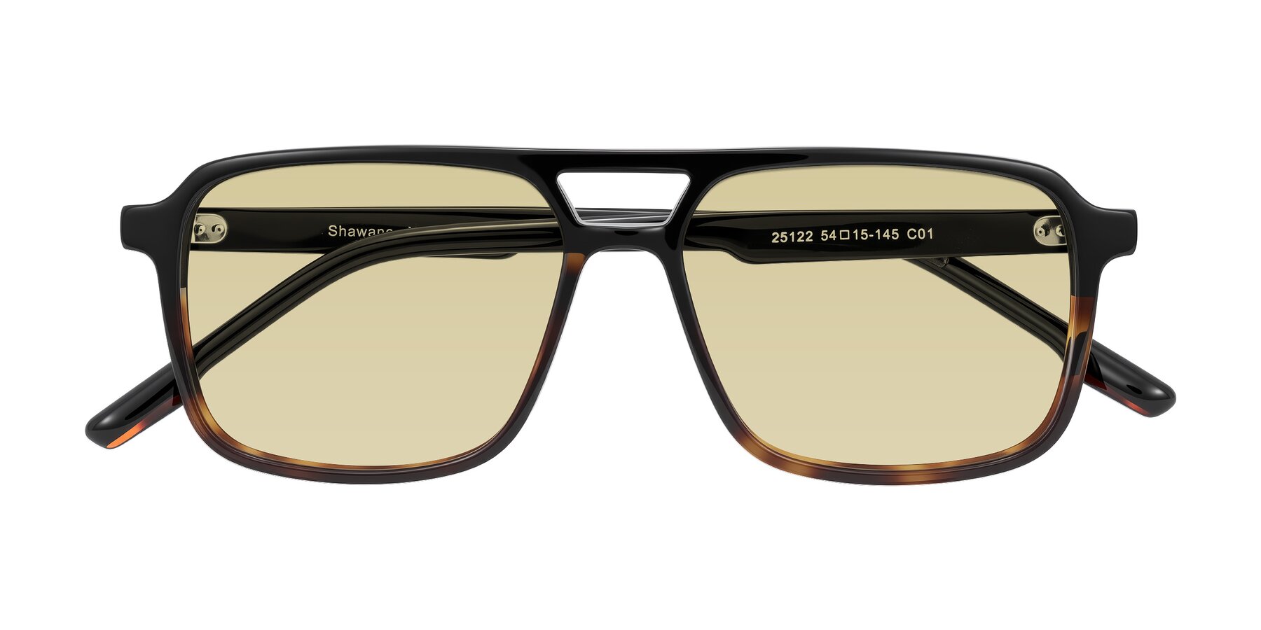 Folded Front of Shawano in Black/Tortoise with Light Champagne Tinted Lenses