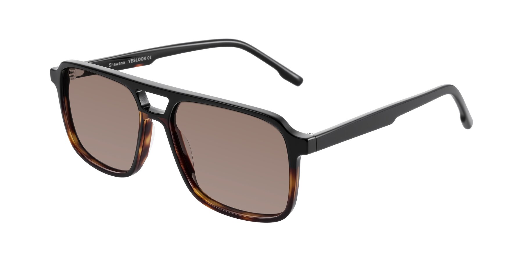 Angle of Shawano in Black/Tortoise with Medium Brown Tinted Lenses
