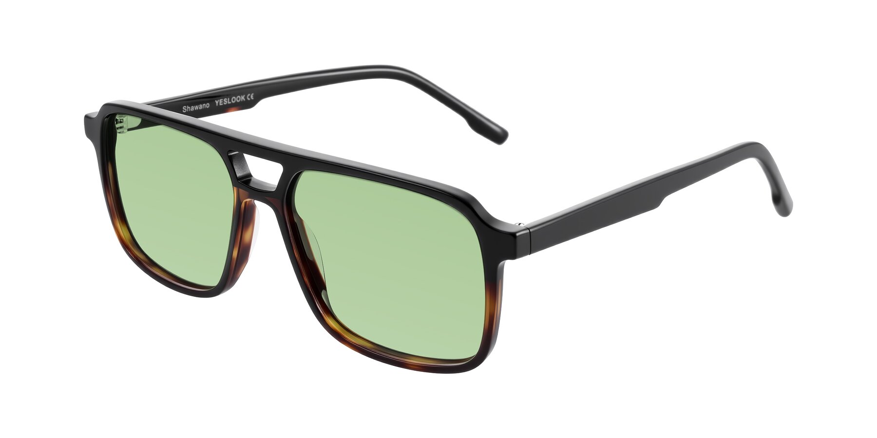 Angle of Shawano in Black/Tortoise with Medium Green Tinted Lenses