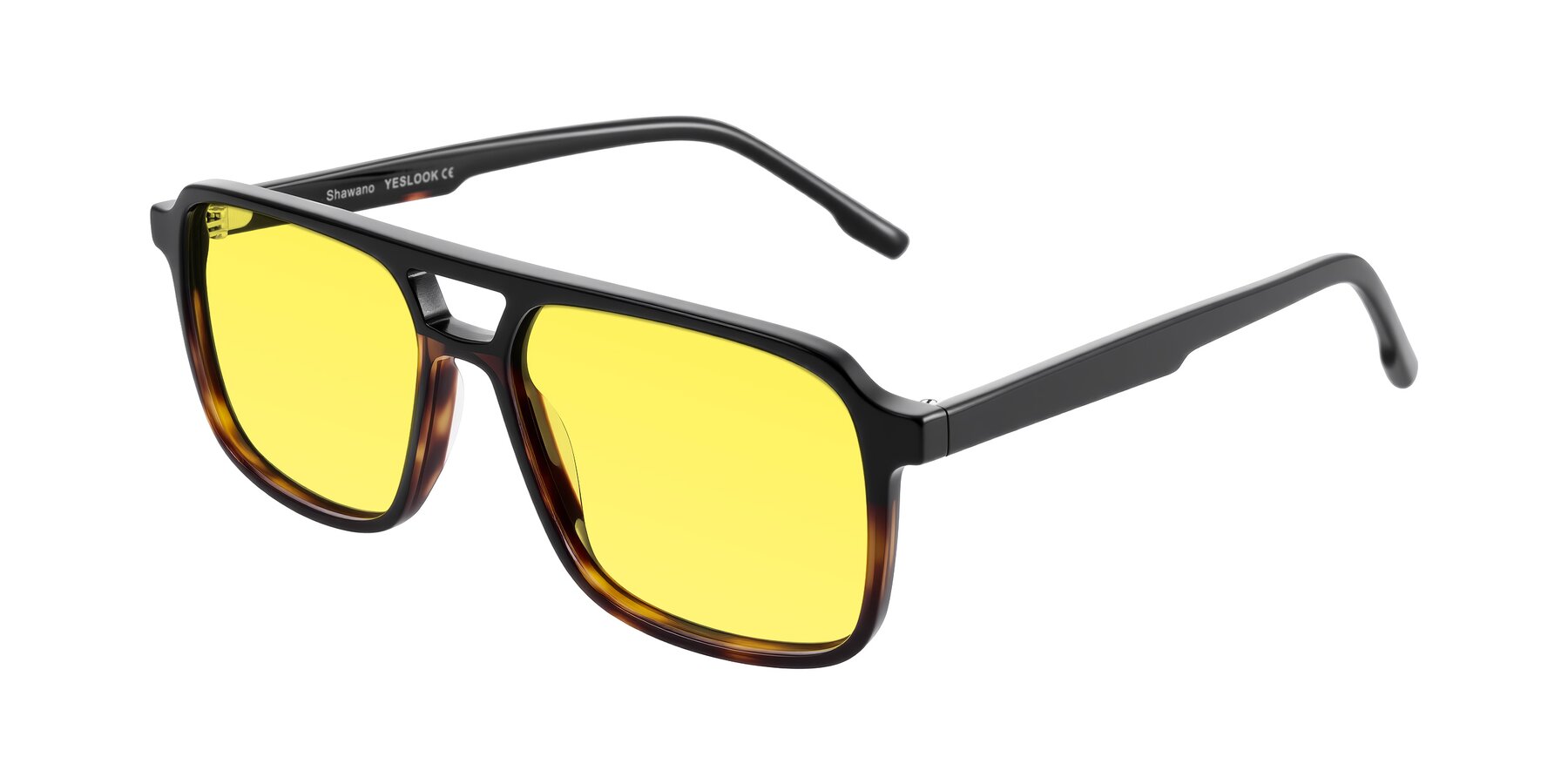 Angle of Shawano in Black/Tortoise with Medium Yellow Tinted Lenses