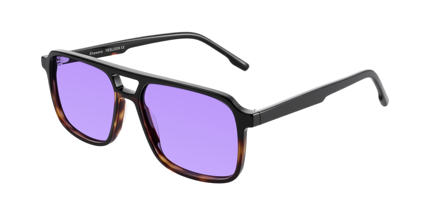 Angle of Shawano in Black/Tortoise with Medium Purple Tinted Lenses