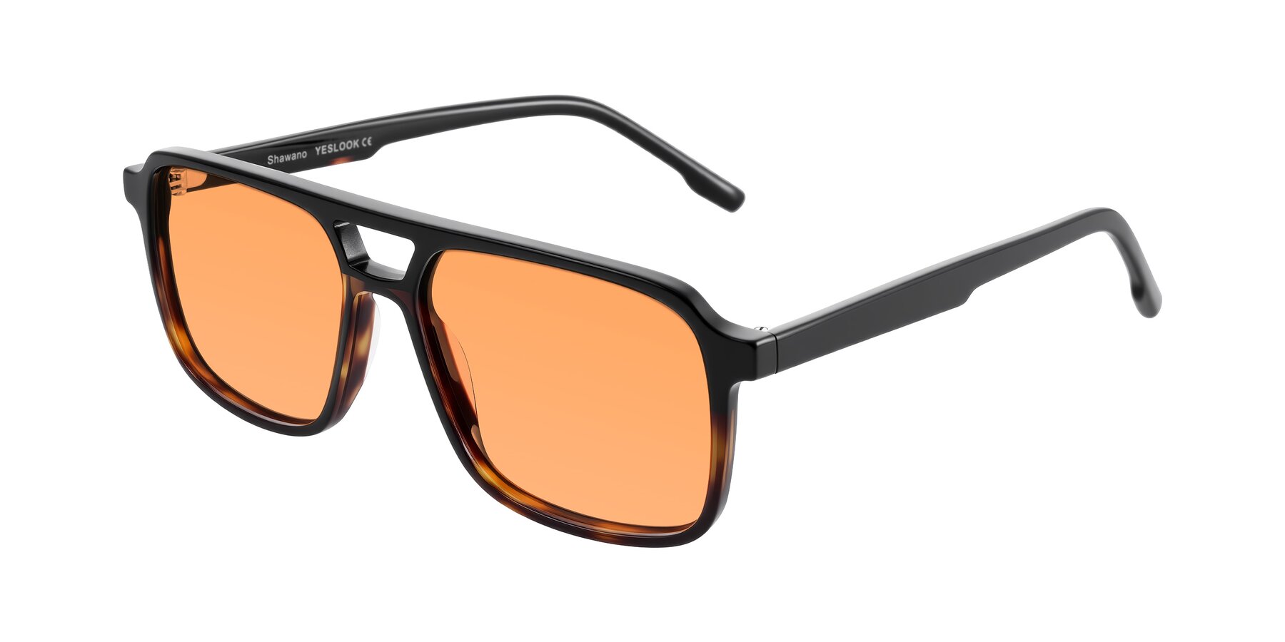 Angle of Shawano in Black/Tortoise with Medium Orange Tinted Lenses
