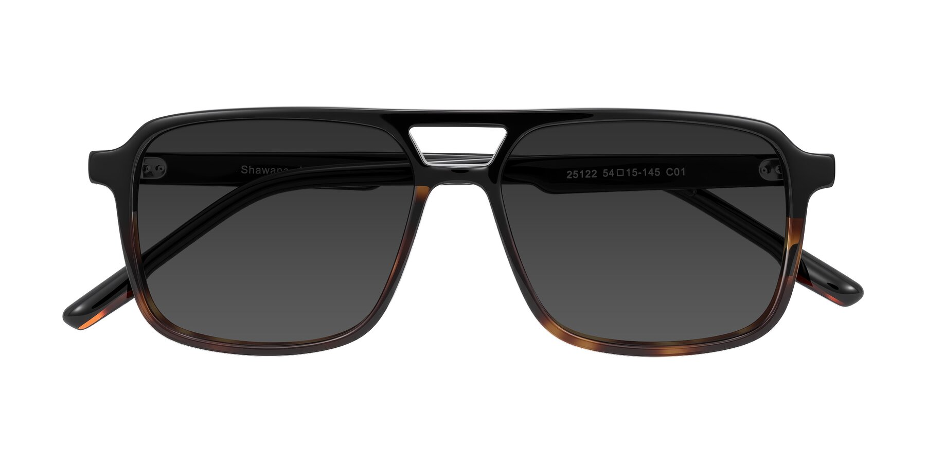 Folded Front of Shawano in Black/Tortoise with Gray Tinted Lenses