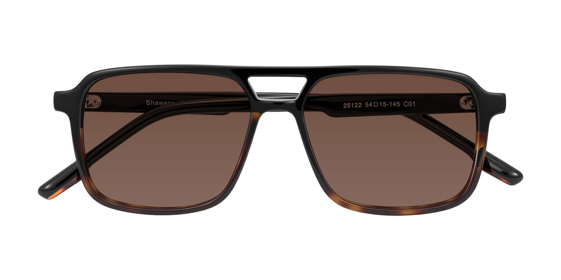 Folded Front of Shawano in Black/Tortoise with Brown Tinted Lenses