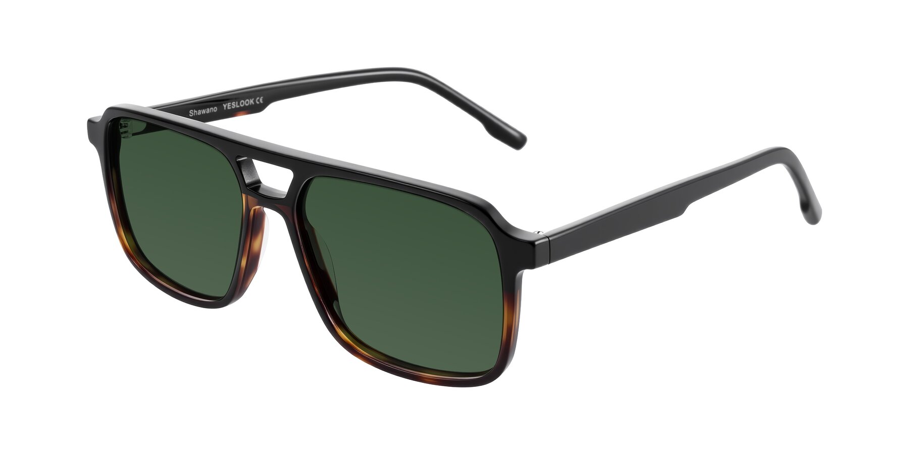 Angle of Shawano in Black/Tortoise with Green Tinted Lenses
