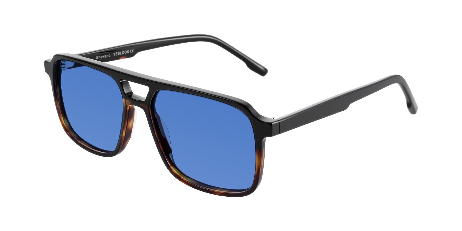 Angle of Shawano in Black/Tortoise with Blue Tinted Lenses