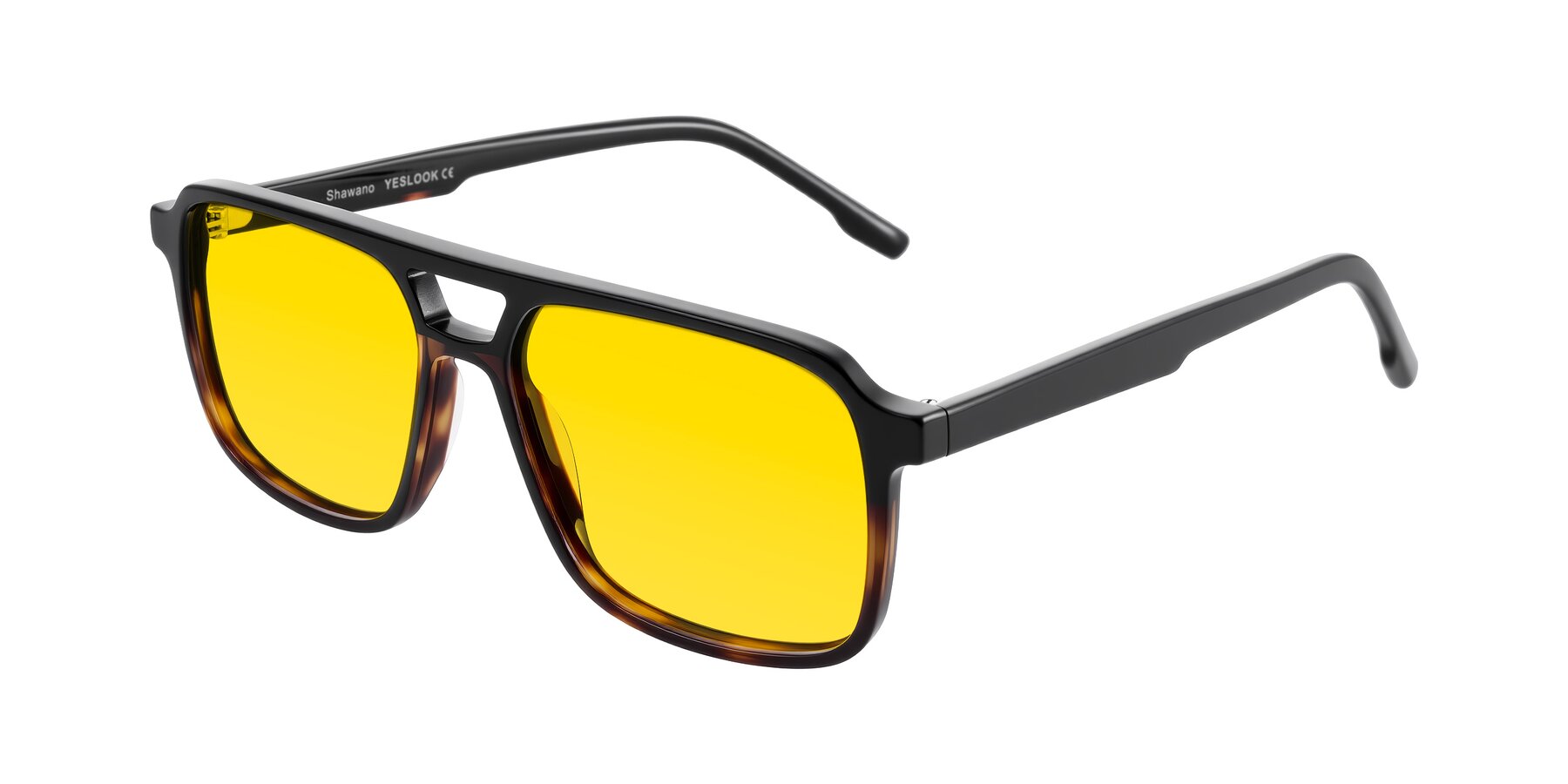Angle of Shawano in Black/Tortoise with Yellow Tinted Lenses