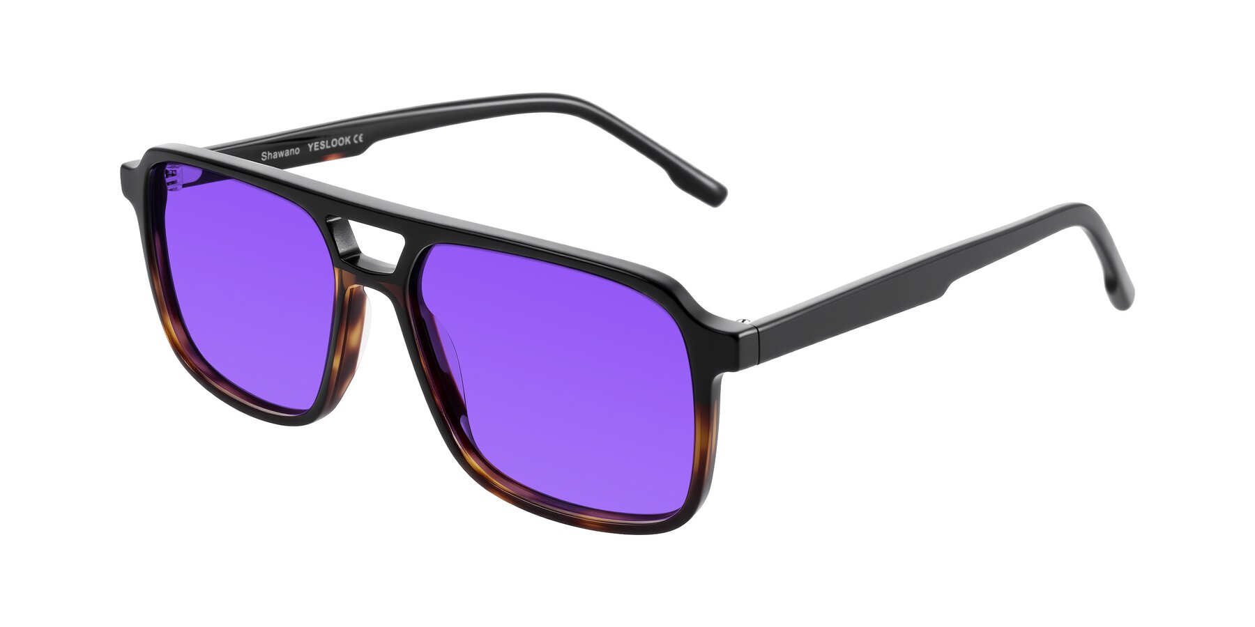 Angle of Shawano in Black/Tortoise with Purple Tinted Lenses