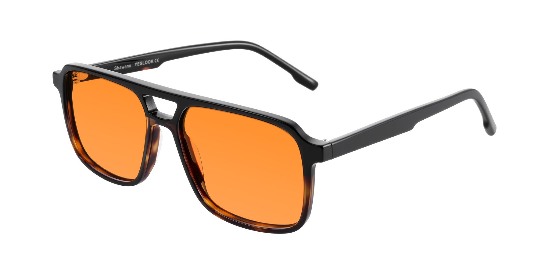 Angle of Shawano in Black/Tortoise with Orange Tinted Lenses