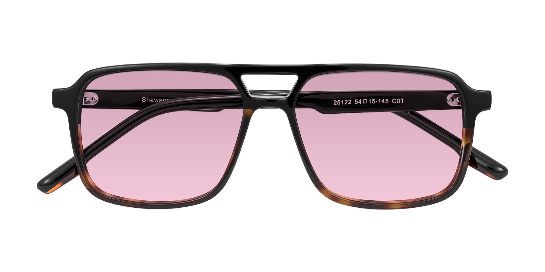 Folded Front of Shawano in Black/Tortoise with Light Wine Tinted Lenses