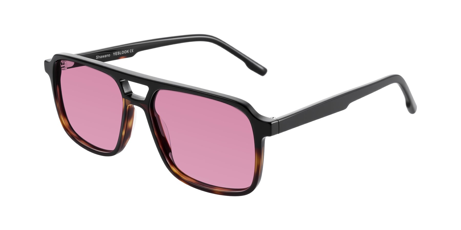 Angle of Shawano in Black/Tortoise with Medium Wine Tinted Lenses
