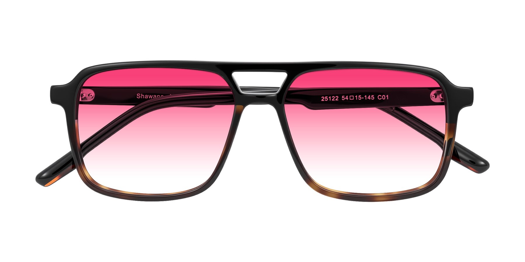 Folded Front of Shawano in Black/Tortoise with Pink Gradient Lenses