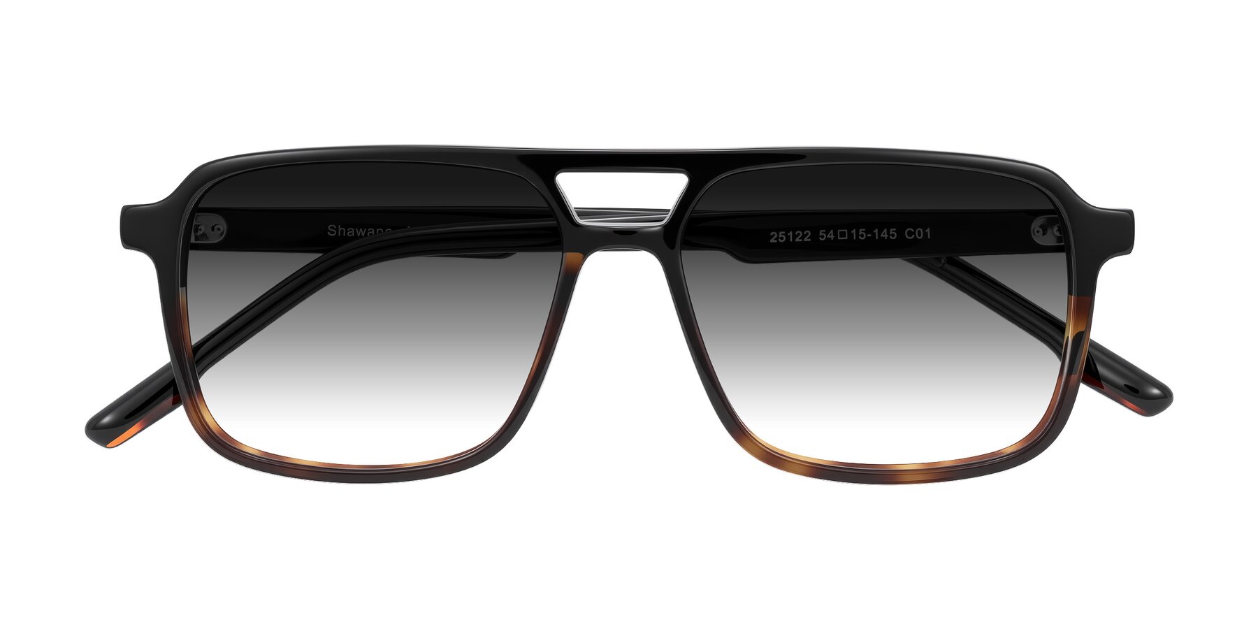 Folded Front of Shawano in Black/Tortoise with Gray Gradient Lenses