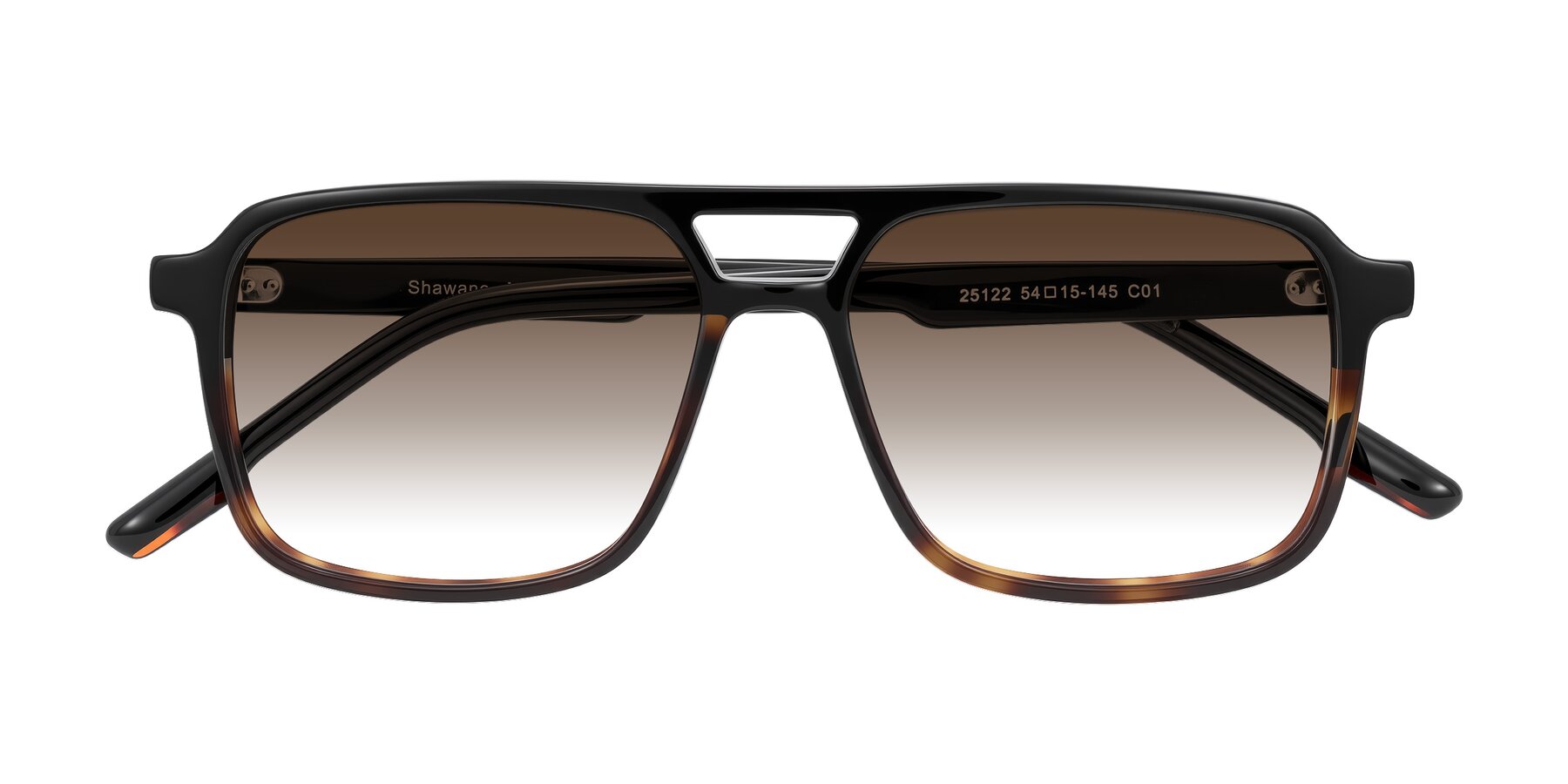 Folded Front of Shawano in Black/Tortoise with Brown Gradient Lenses