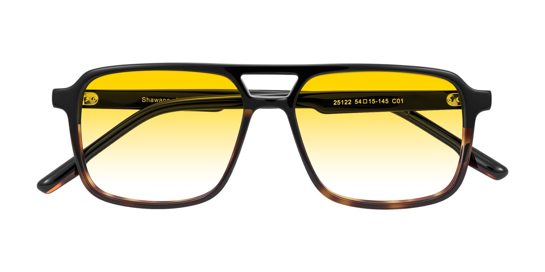 Folded Front of Shawano in Black/Tortoise with Yellow Gradient Lenses