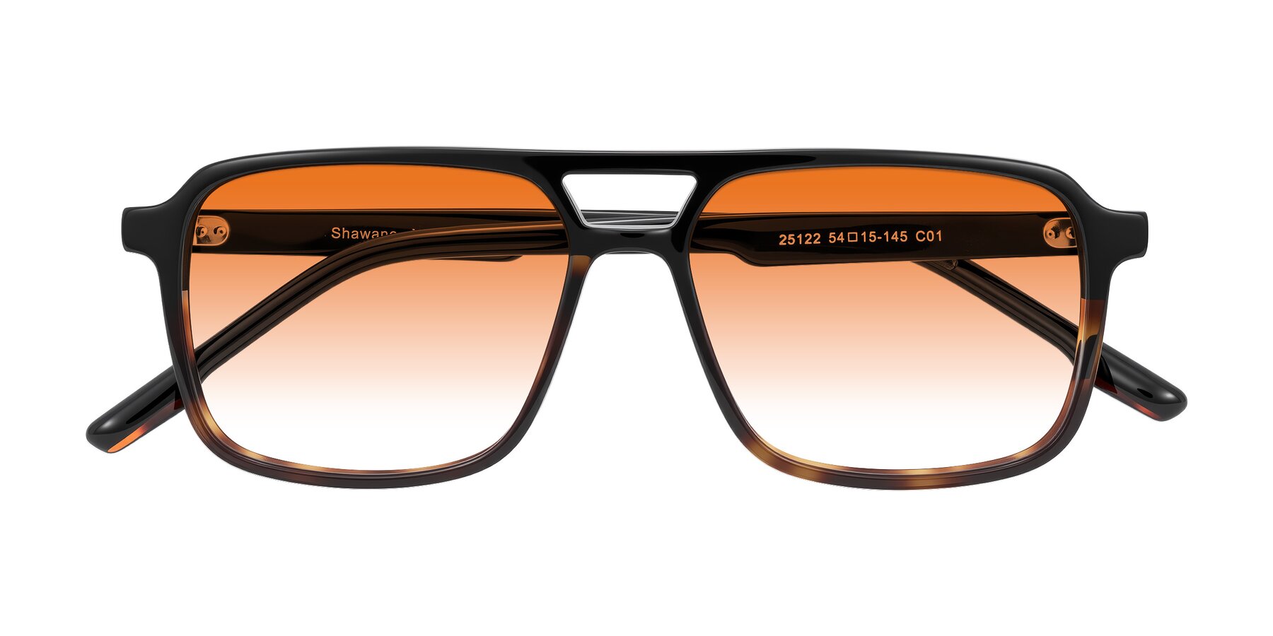 Folded Front of Shawano in Black/Tortoise with Orange Gradient Lenses
