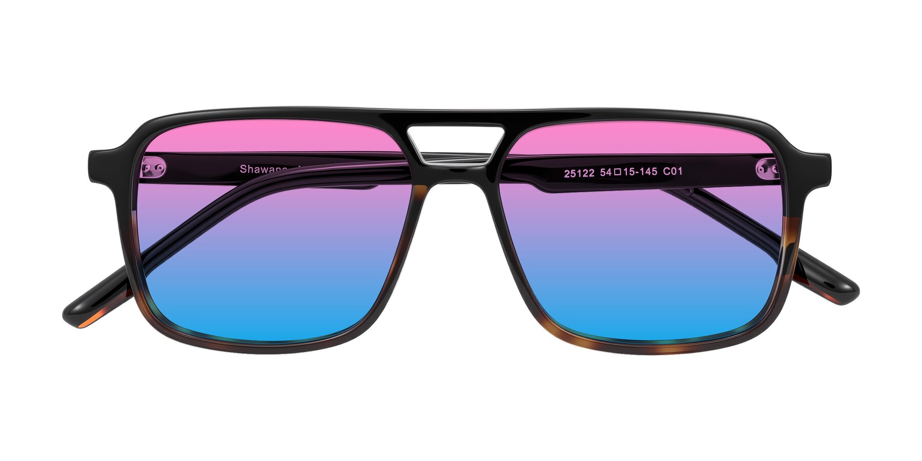 Folded Front of Shawano in Black/Tortoise with Pink / Blue Gradient Lenses