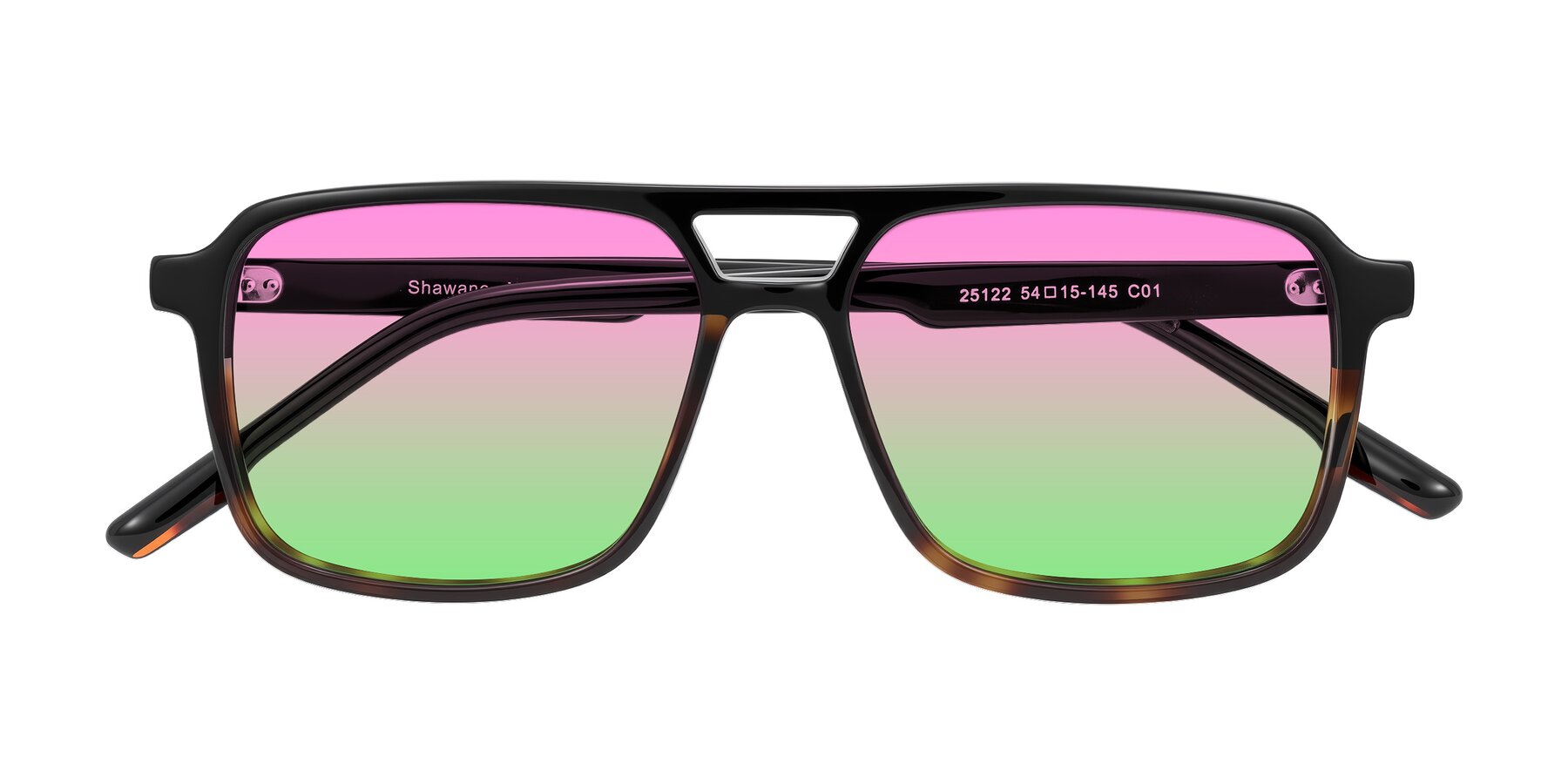 Folded Front of Shawano in Black/Tortoise with Pink / Green Gradient Lenses