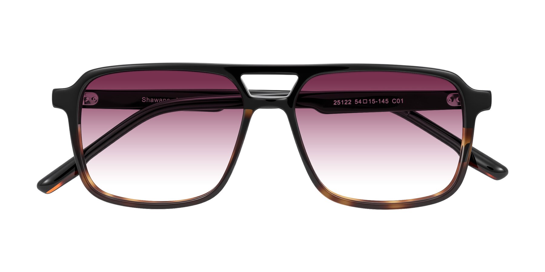 Folded Front of Shawano in Black/Tortoise with Wine Gradient Lenses