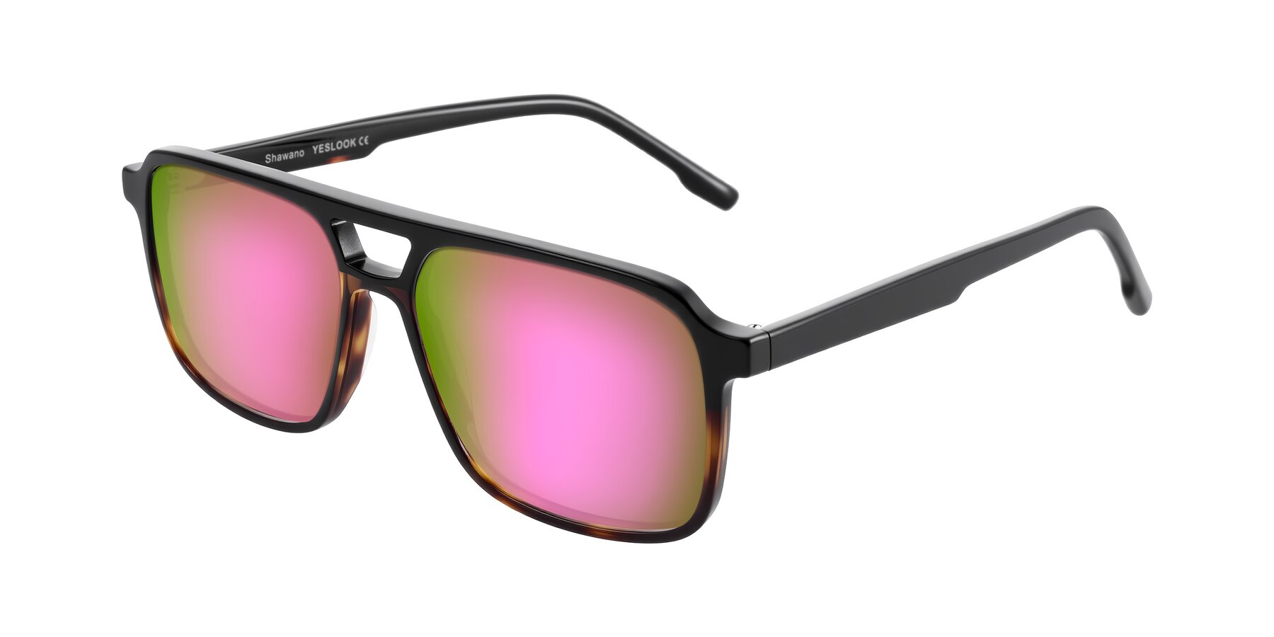 Angle of Shawano in Black/Tortoise with Pink Mirrored Lenses