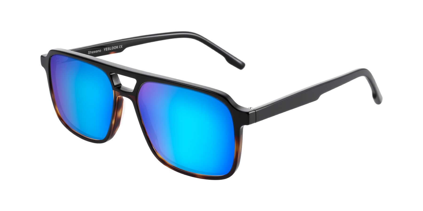 Angle of Shawano in Black/Tortoise with Blue Mirrored Lenses
