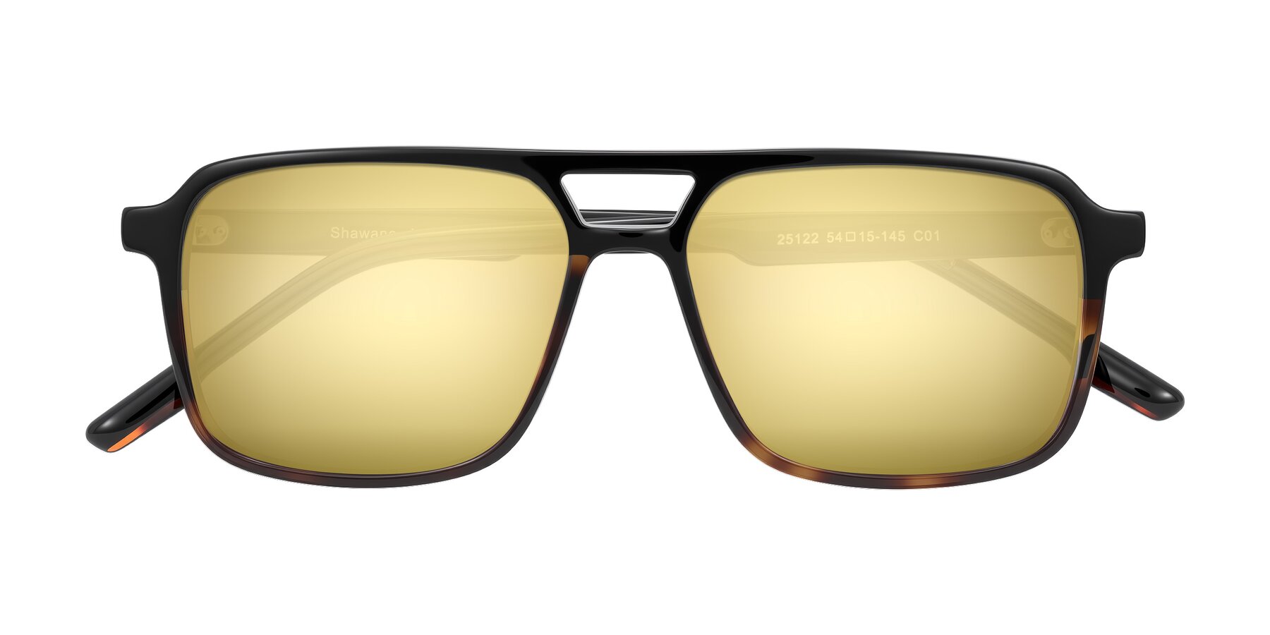 Folded Front of Shawano in Black/Tortoise with Gold Mirrored Lenses