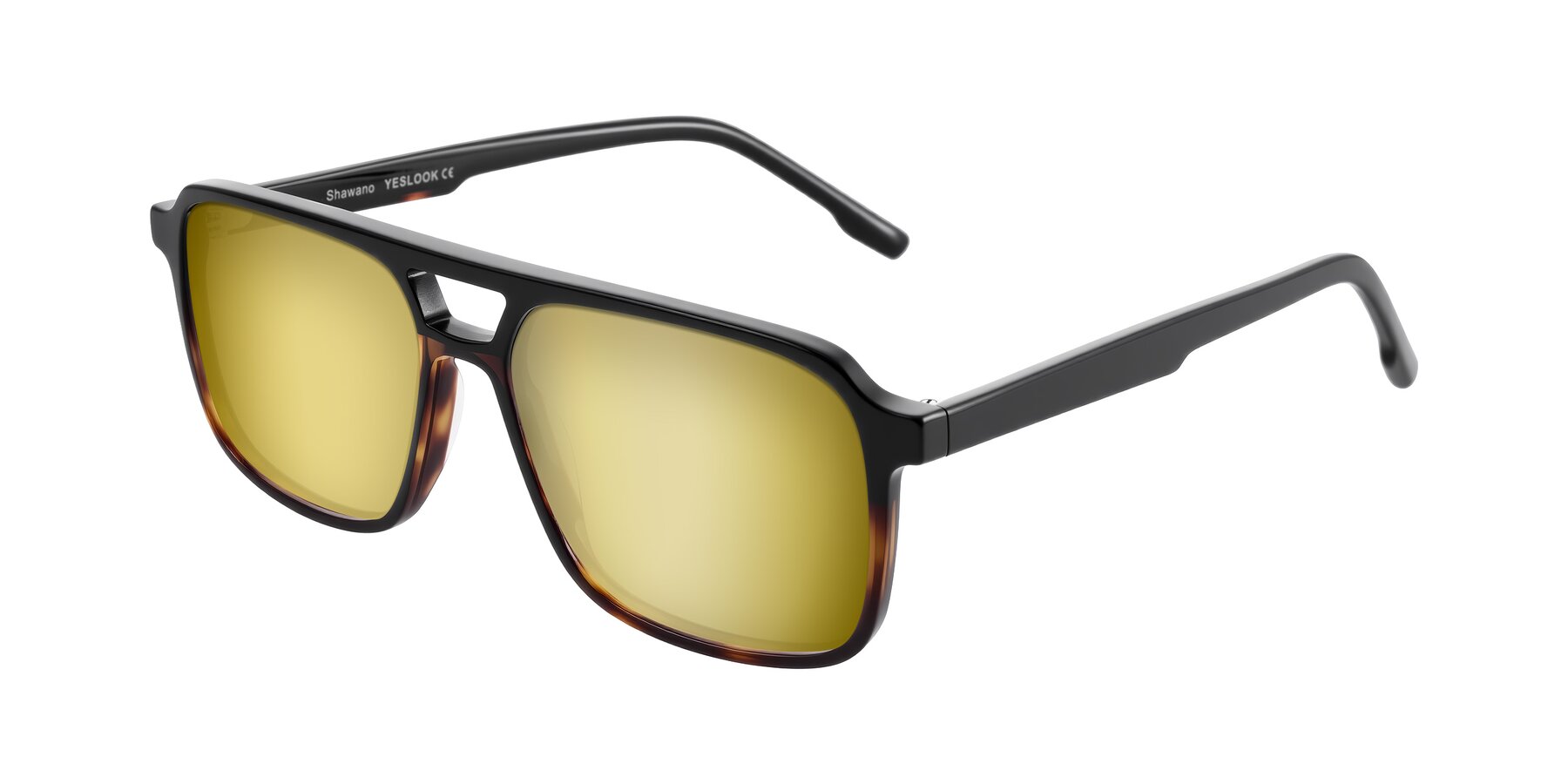 Angle of Shawano in Black/Tortoise with Gold Mirrored Lenses