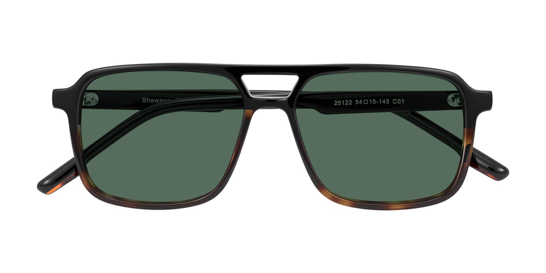 Folded Front of Shawano in Black/Tortoise with Green Polarized Lenses