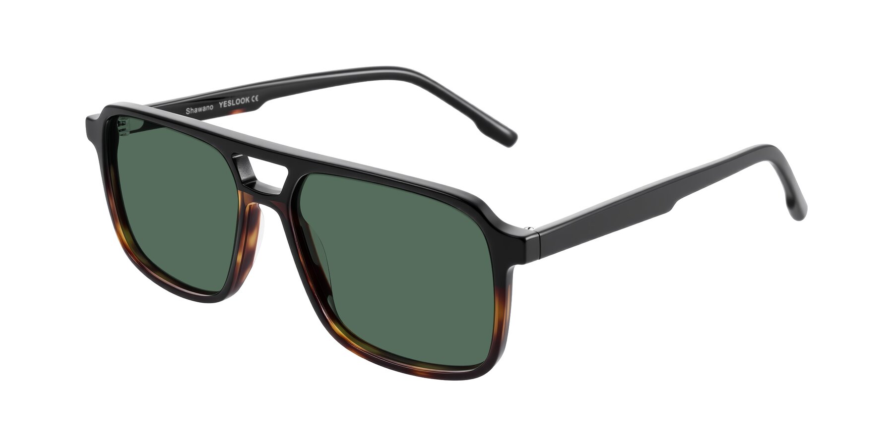 Angle of Shawano in Black/Tortoise with Green Polarized Lenses
