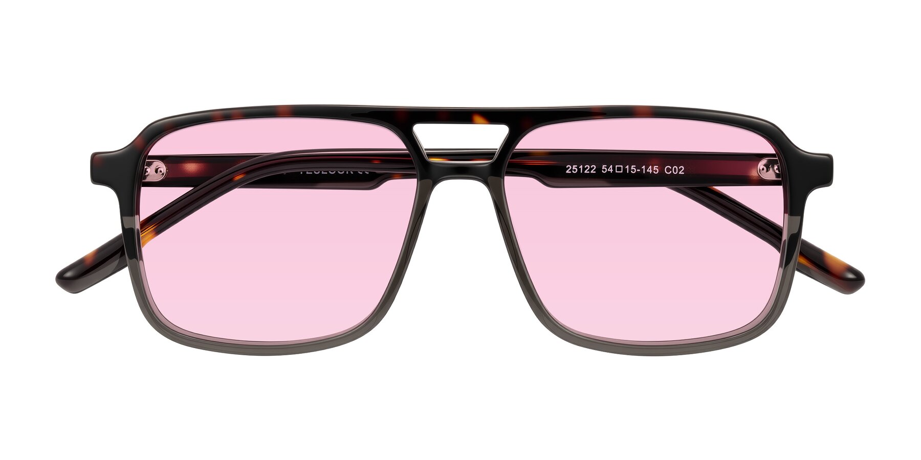 Folded Front of Shawano in Tortoise/Transparent Gray with Light Pink Tinted Lenses