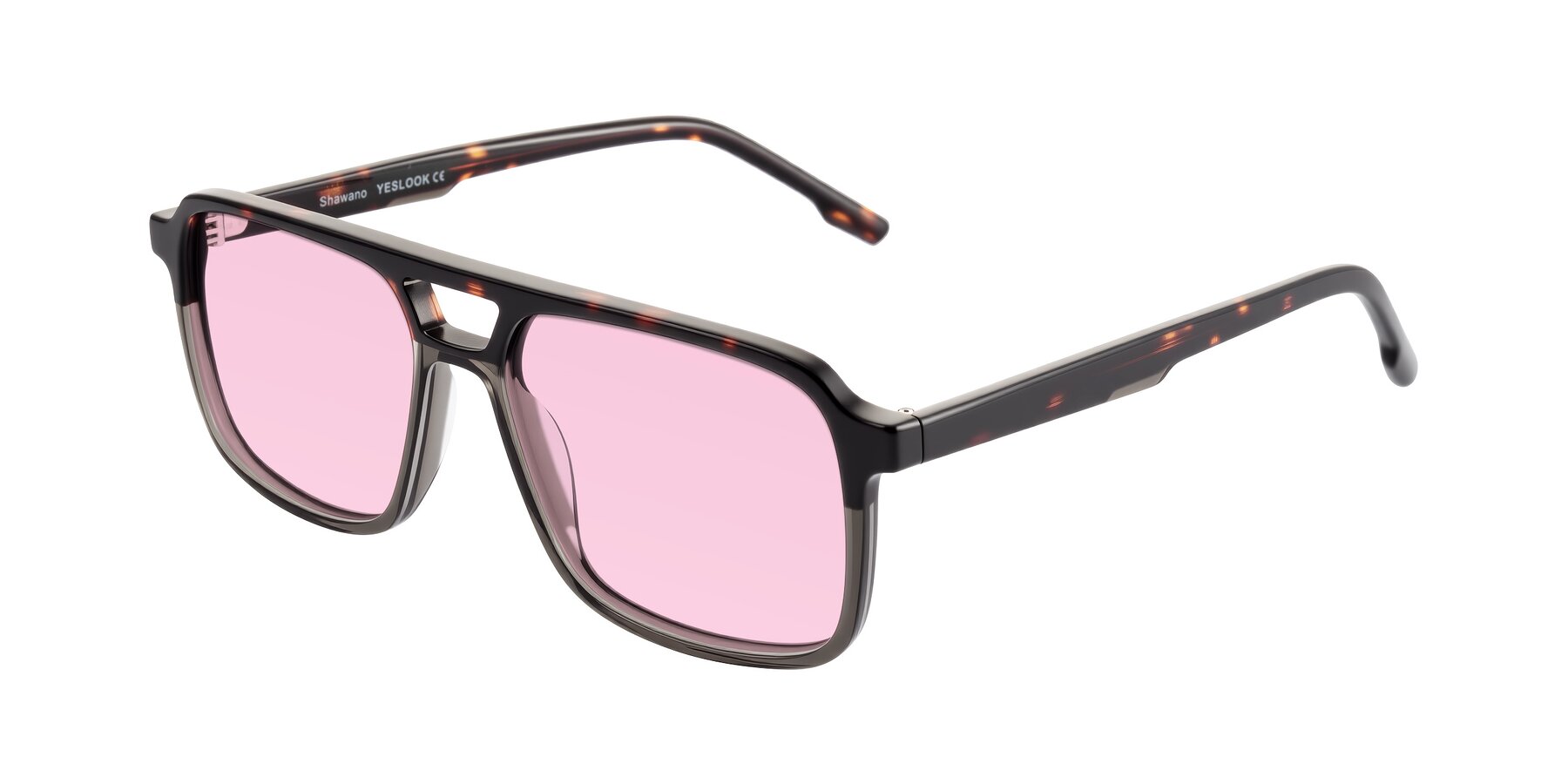 Angle of Shawano in Tortoise/Transparent Gray with Light Pink Tinted Lenses