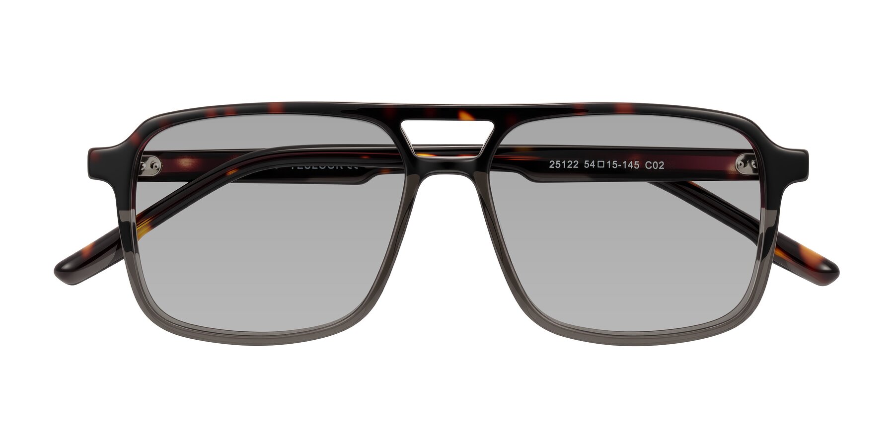 Folded Front of Shawano in Tortoise/Transparent Gray with Light Gray Tinted Lenses