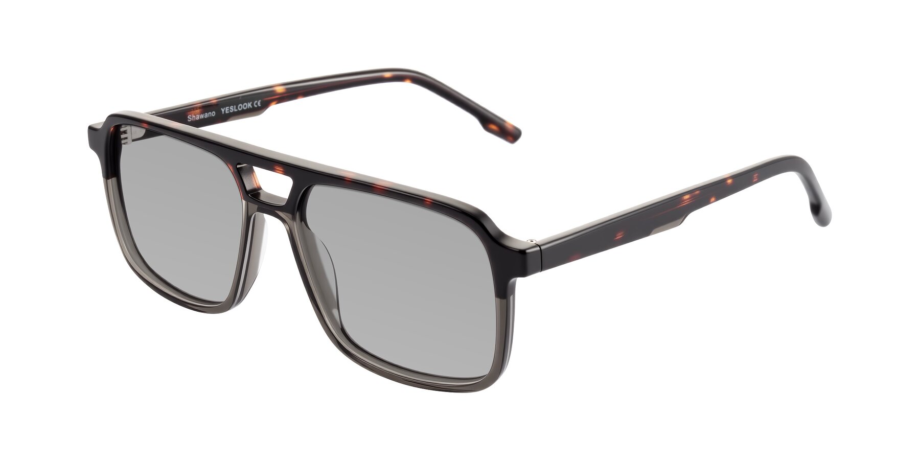 Angle of Shawano in Tortoise/Transparent Gray with Light Gray Tinted Lenses