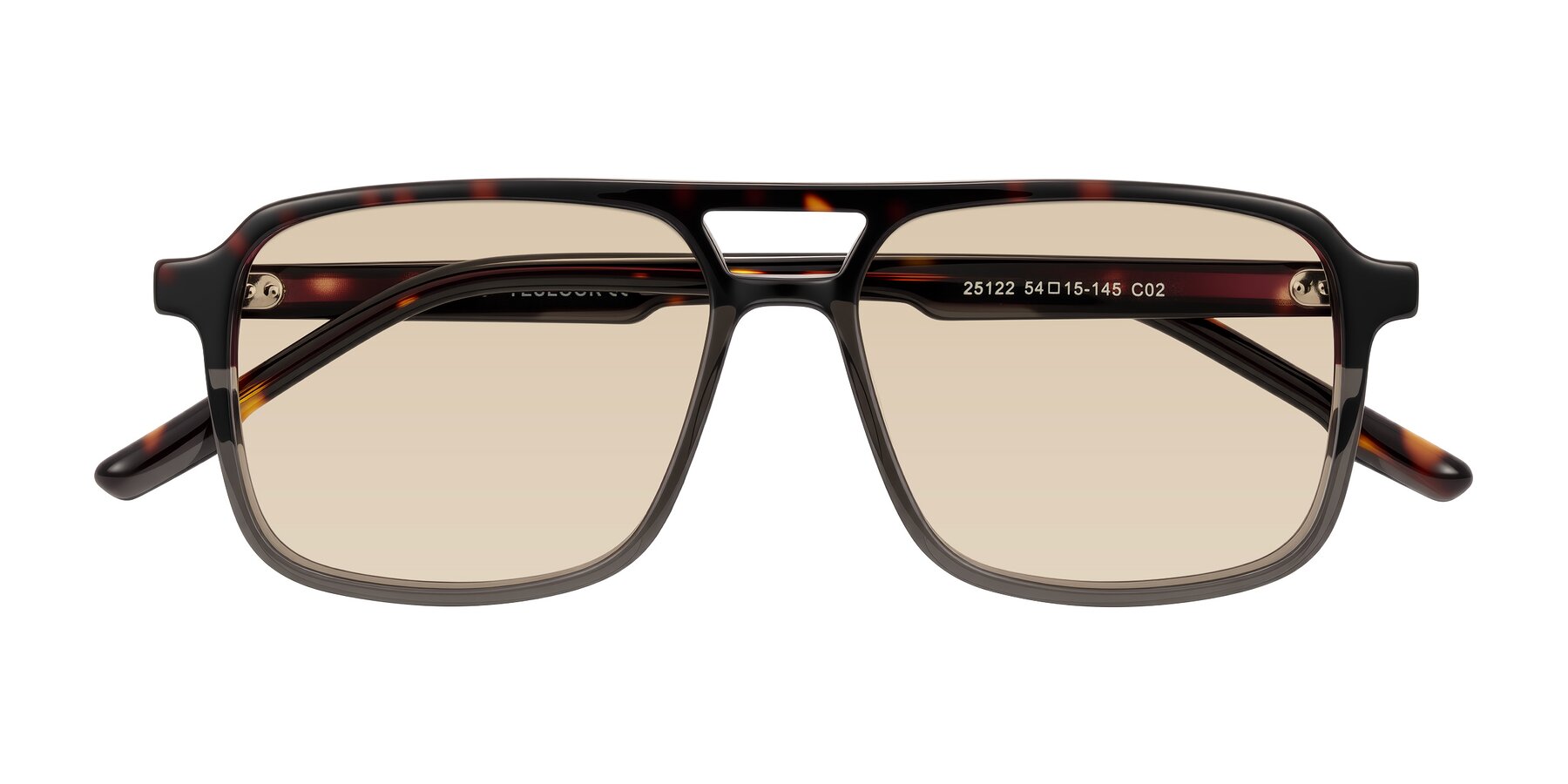 Folded Front of Shawano in Tortoise/Transparent Gray with Light Brown Tinted Lenses