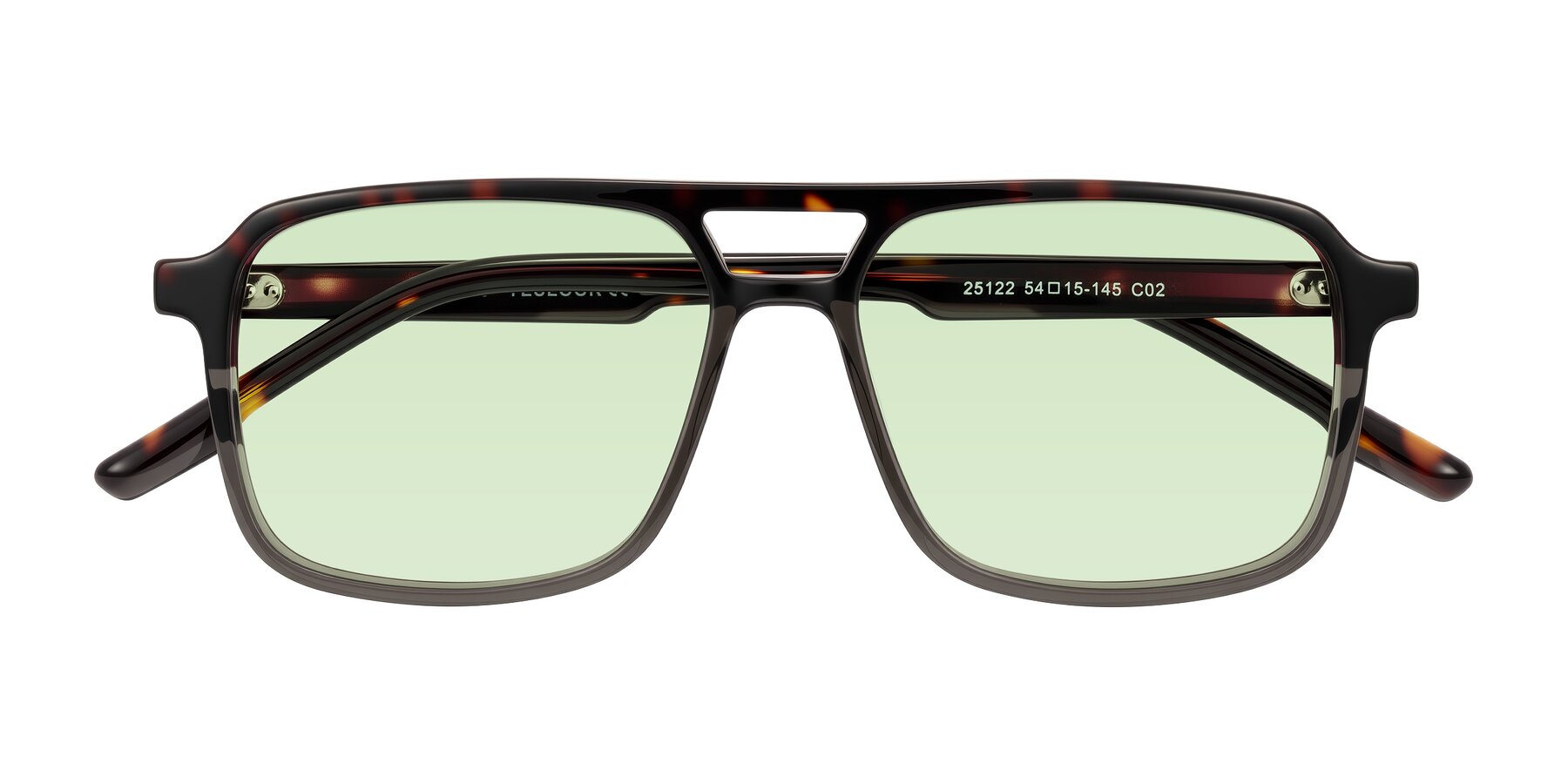 Folded Front of Shawano in Tortoise/Transparent Gray with Light Green Tinted Lenses