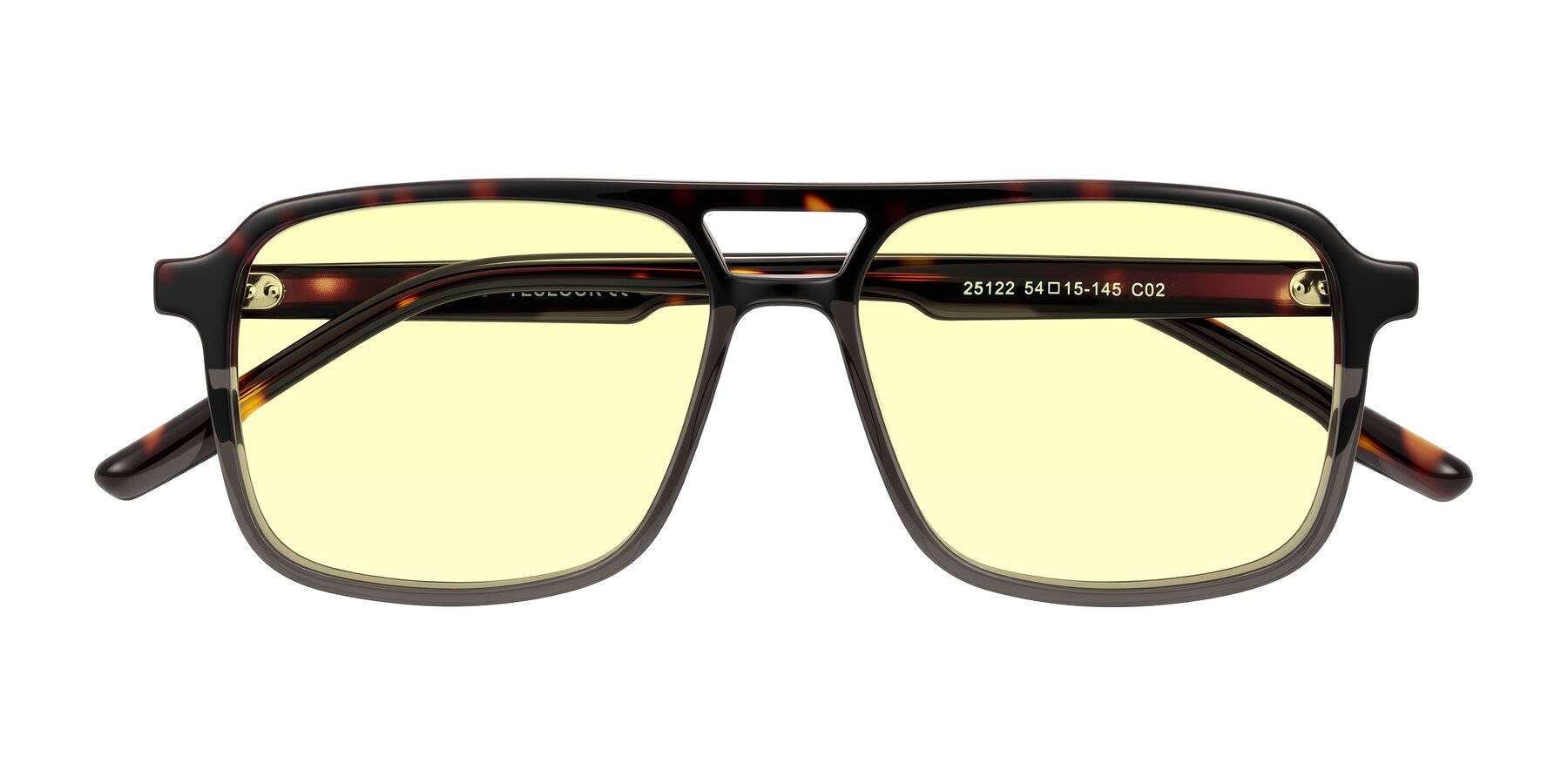 Folded Front of Shawano in Tortoise/Transparent Gray with Light Yellow Tinted Lenses