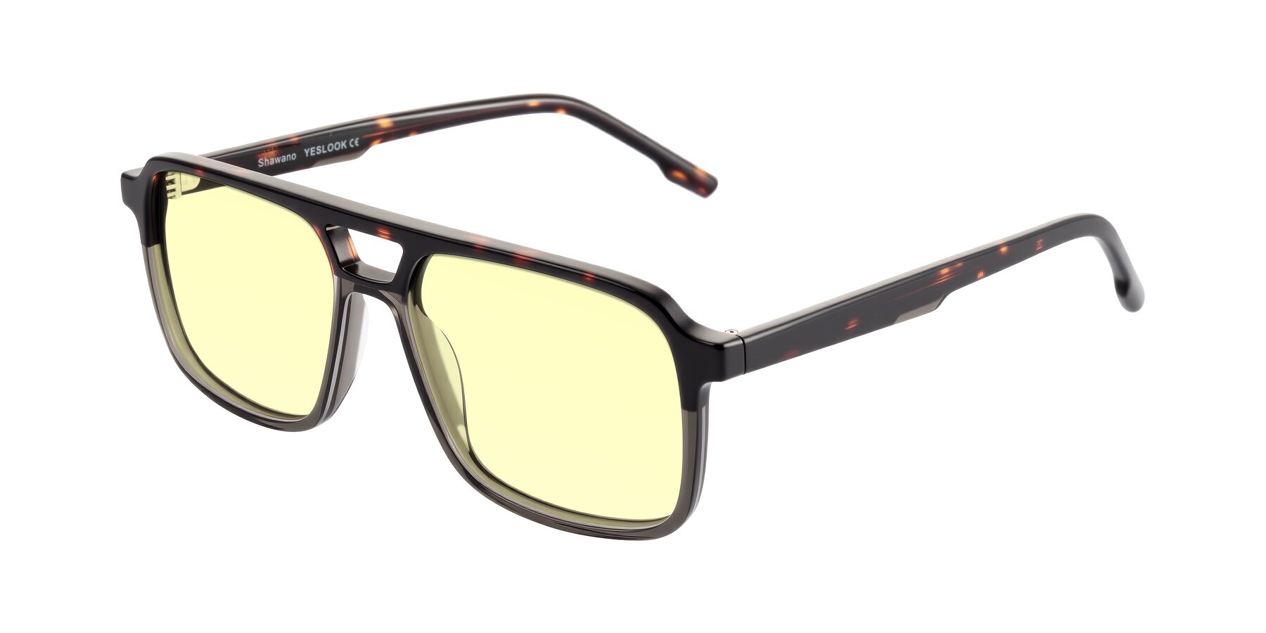 Angle of Shawano in Tortoise/Transparent Gray with Light Yellow Tinted Lenses