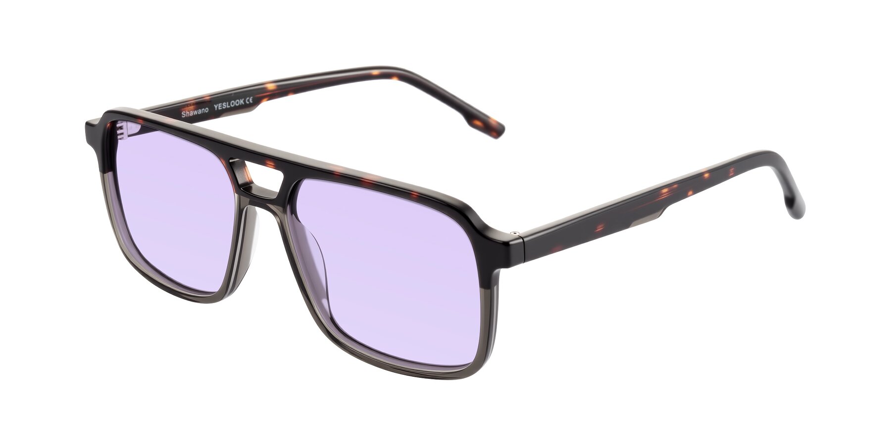 Angle of Shawano in Tortoise/Transparent Gray with Light Purple Tinted Lenses